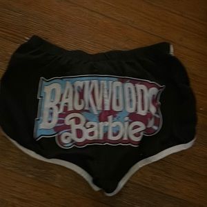 Barbie Backwoods booty shorts tye dye on black with white trim size large short